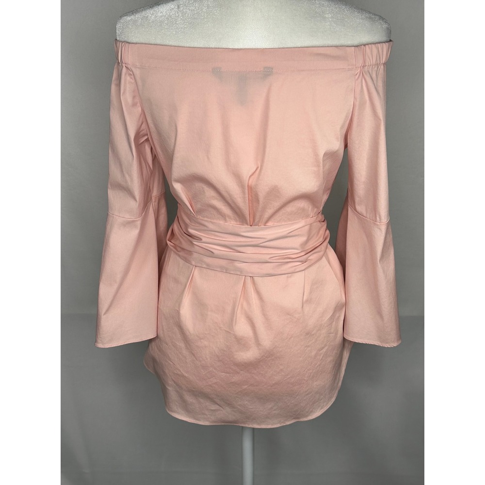 White House Black Market Ballerina Bell Off Shoulder Tie Waist Blouse Sz S - Picture 2 of 12